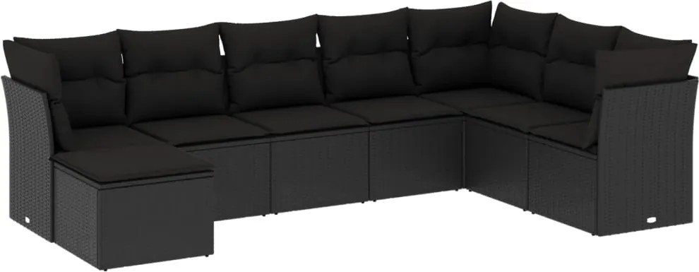 vidaXL 8 részes fekete polyrattan kerti ülőgarnitúra párnákkal