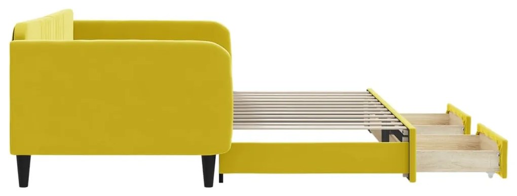 sárga kihúzható bársony heverő fiókkal 100 x 200 cm