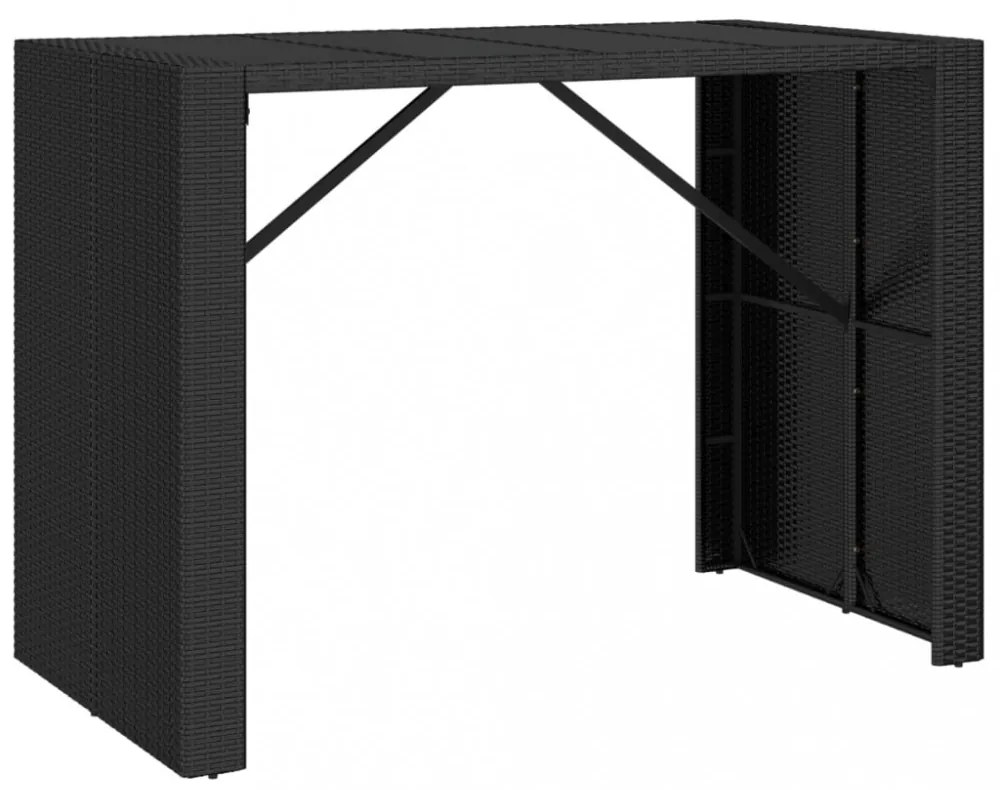 fekete polyrattan üveglapos bárasztal 145 x 80 x 110 cm