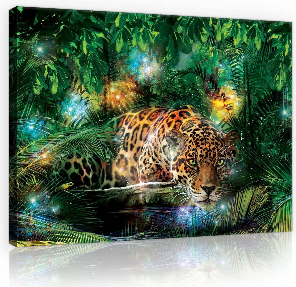 Vászonkép 70x50 Trópusi elegancia Jaguar az otthonod zöld szívében