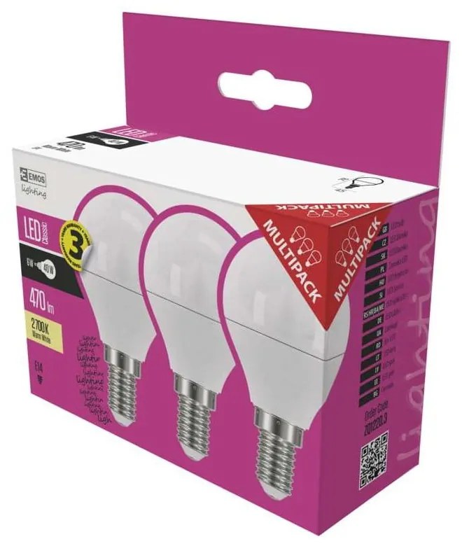 Classic Mini Globe Warm White 3 db LED izzó, WW, 5W E14 - EMOS