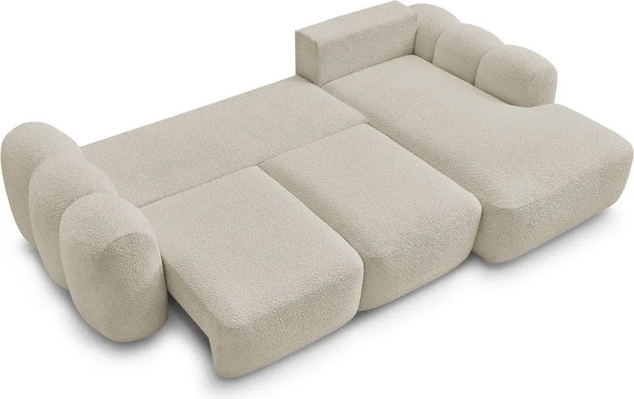 Bézs buklé kinyitható-tárolóhelyes sarokkanapé (jobb oldali-heverő résszel) Montaigne – Bobochic Paris