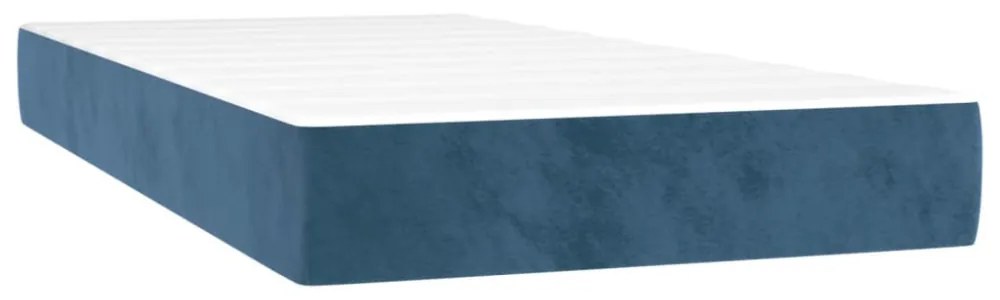 sötétkék bársony rugós és LED-es ágy matraccal 80 x 200 cm