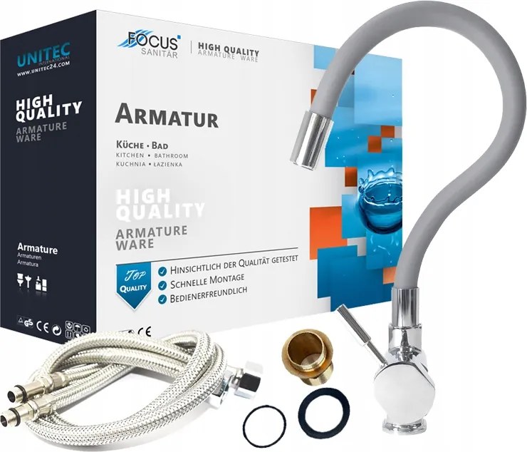 Konyhai Csaptelep Szürke Kifolyó Csaptelep Kifolyócsővel Flexibilis Mosogató