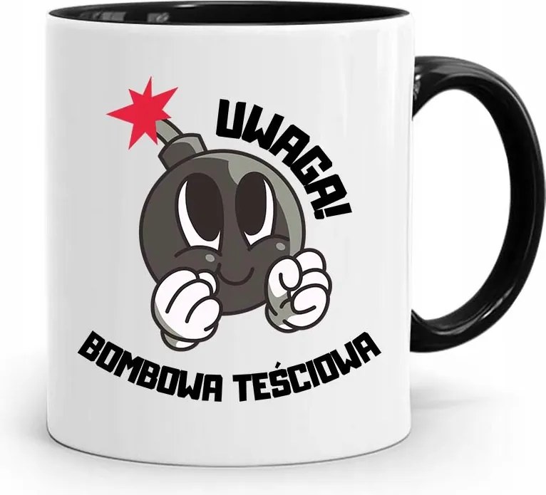 Fekete Bögre Anyósnak Anyós Bomba Figyelem fényképes nyomtatással