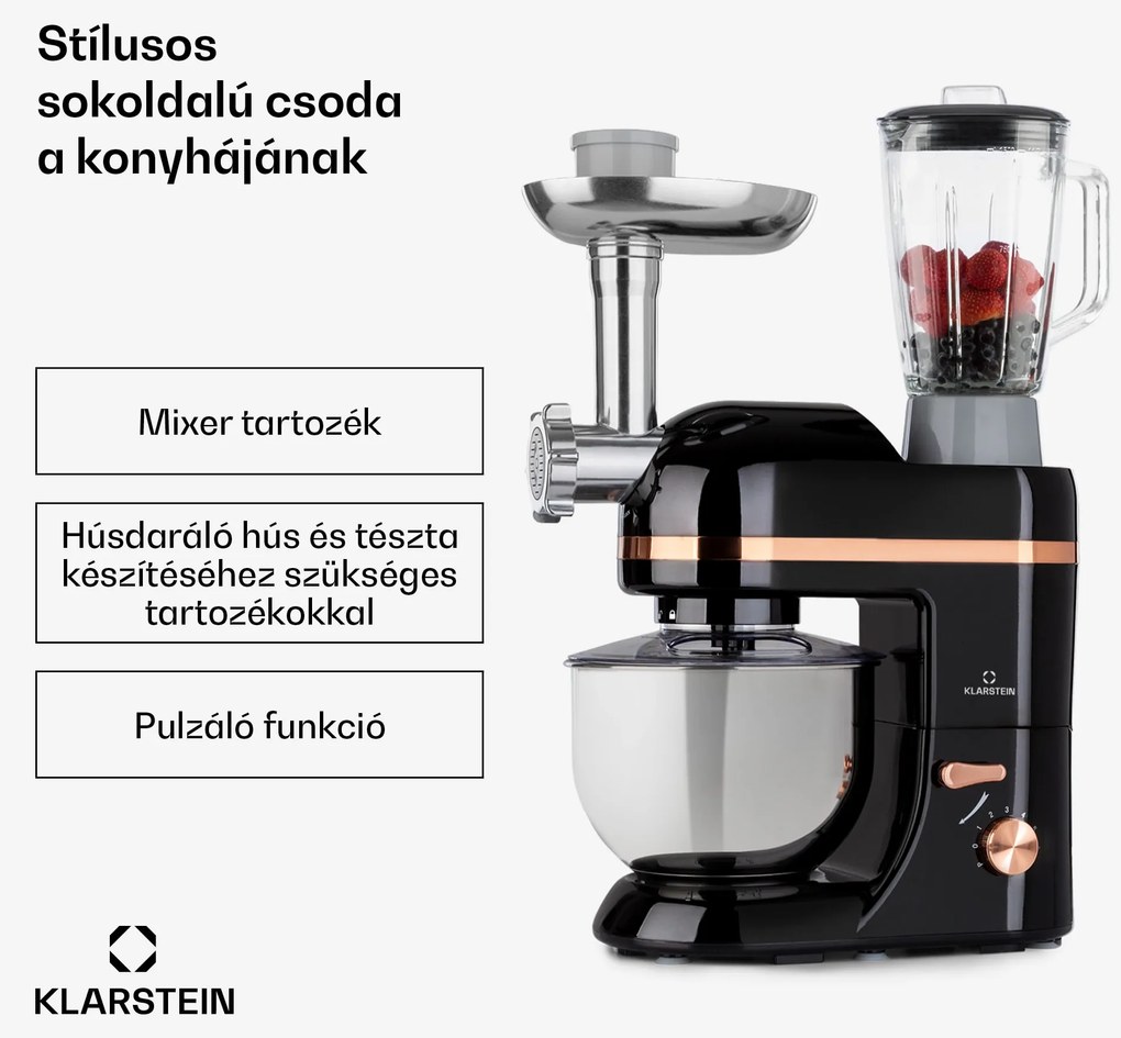 Klarstein Lucia Elegance, konyhai robotgép, mixer, húsdaráló, 1800 W, BPA mentes