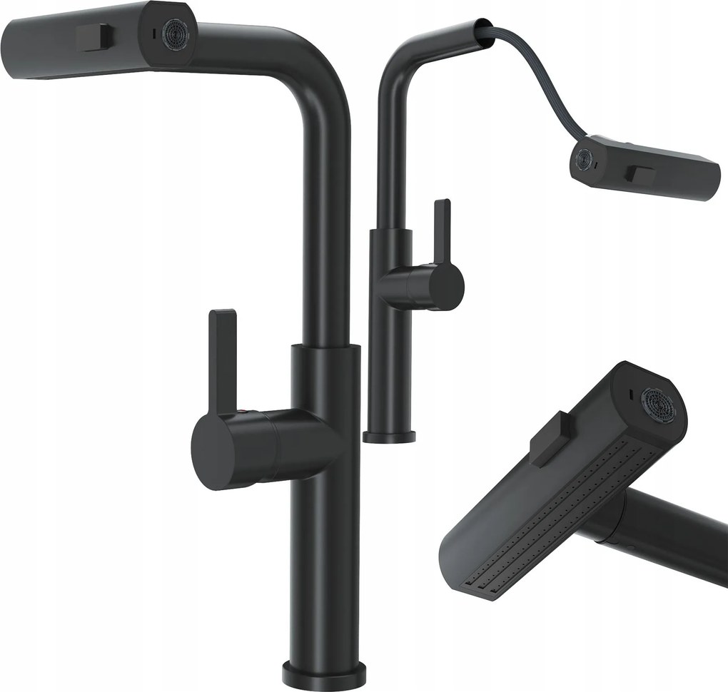 Konyhai Csaptelep Kihúzható Kifolyócsővel Fekete 3 Vízsugár Giro Csaptelep