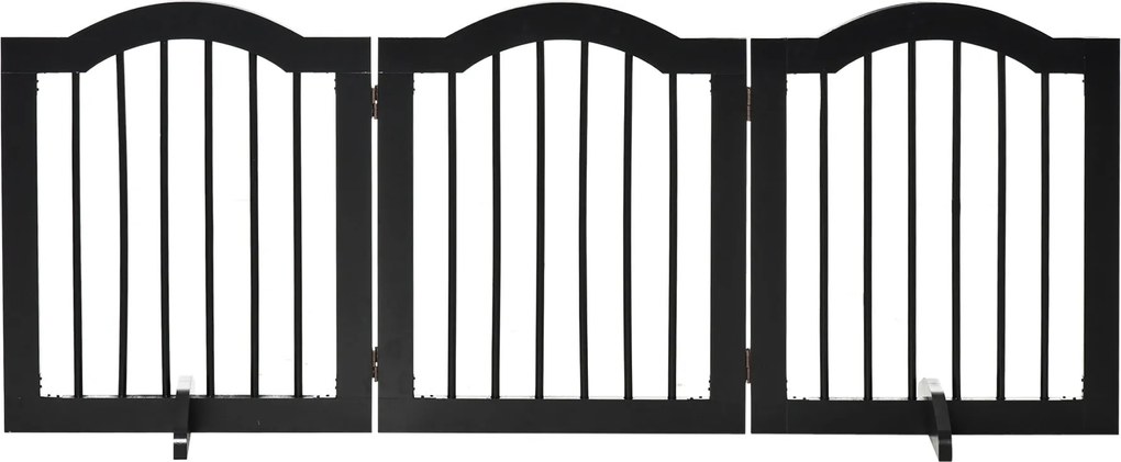 PawHut 3 Paneles Kutya Barriergát, 154,5 x 61 cm Összecsukható Kutya Kapu Ajtóval, Ajtóvédő Gát 2 Támogatófákkal, Szabadonálló Lépcsőgát Konyhához és