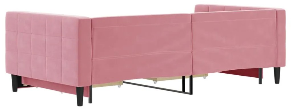 rózsaszín kihúzható bársony heverő fiókkal 100 x 200 cm
