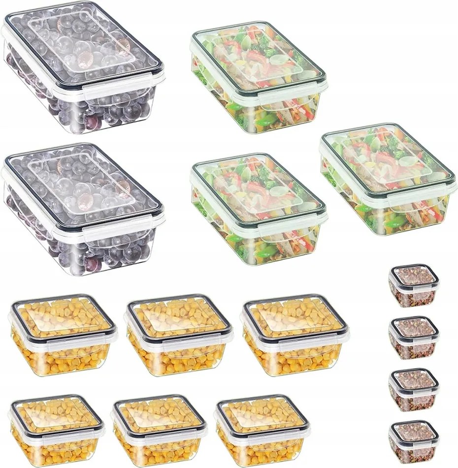 15x Műanyag Ételtároló dobozok Légmentesen záródó fedéllel Szett