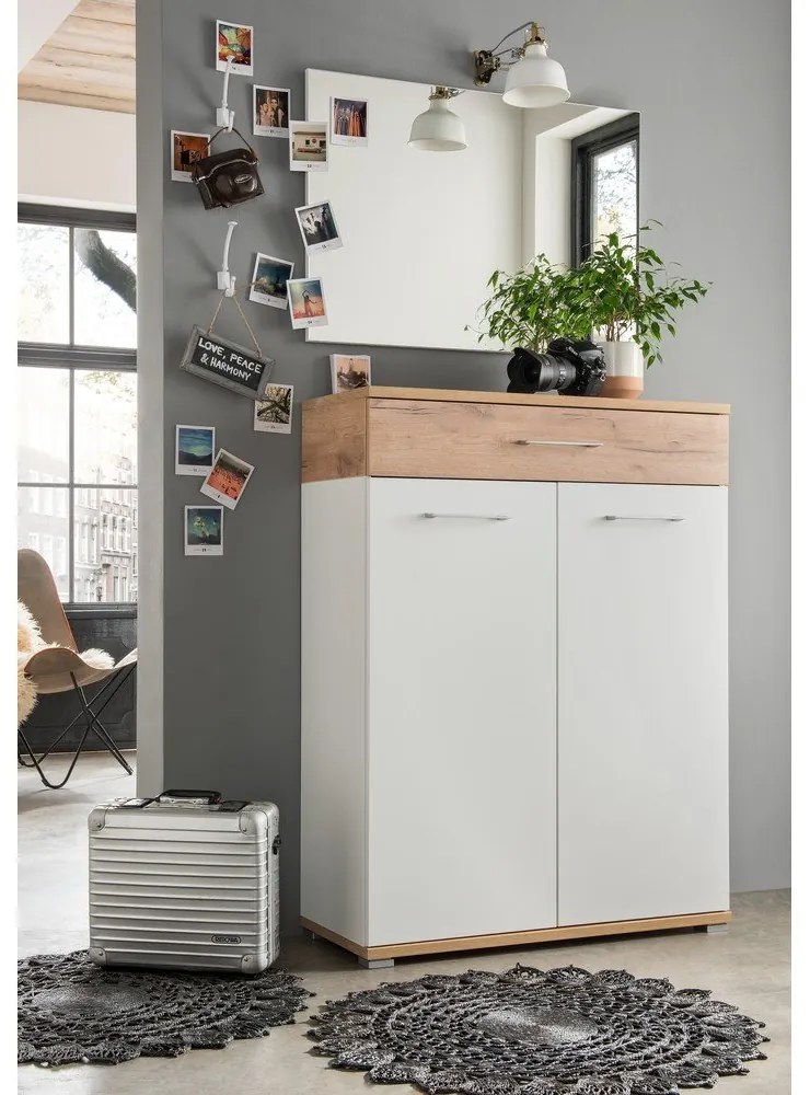 Fehér-natúr színű fiókos cipőtartó tölgyfa dekorral Topix – Germania