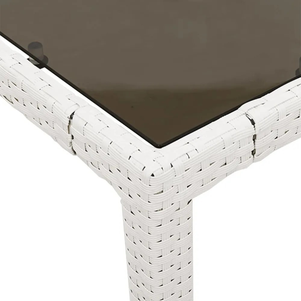 fehér polyrattan üveglapos kerti asztal 190 x 90 x 75 cm