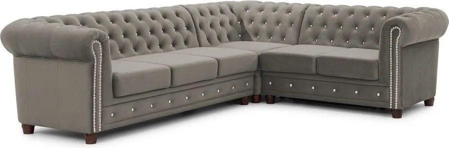 Szürke bársony kinyitható sarokkanapé (jobb oldali-L alakú) York Blik – Ropez