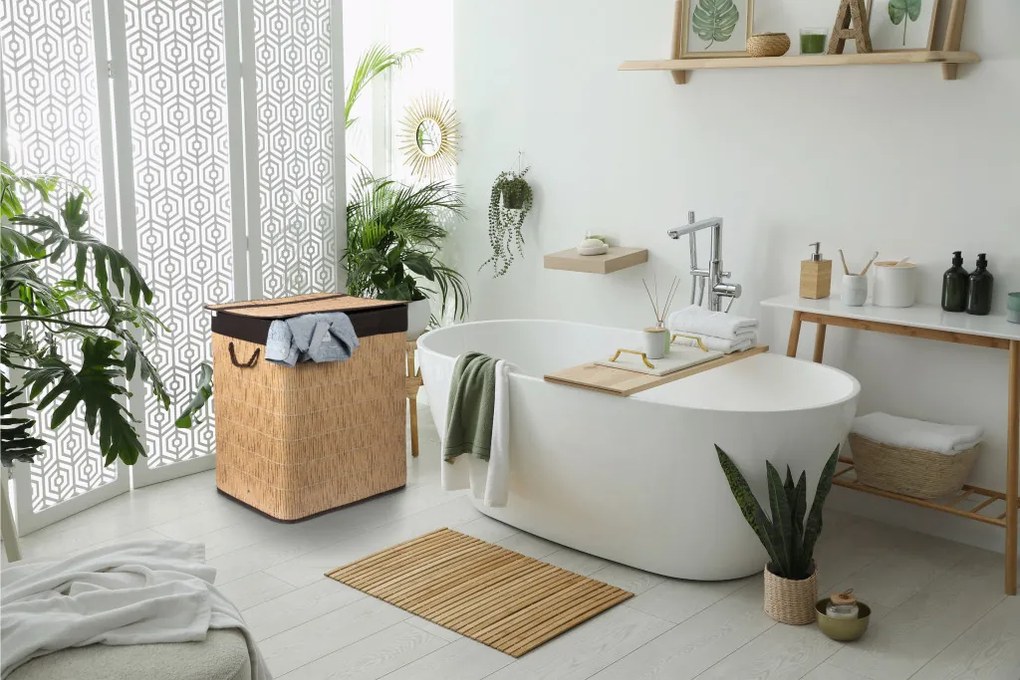 G21-es 150 literes szennyeskosár elválasztókkal, rattan utánzat, barna betéttel