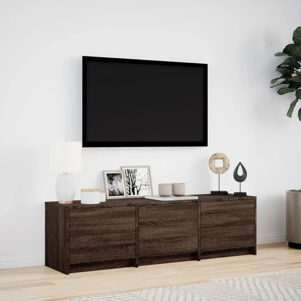 barna tölgy színű szerelt fa LED-es TV-szekrény 140x34x40 cm