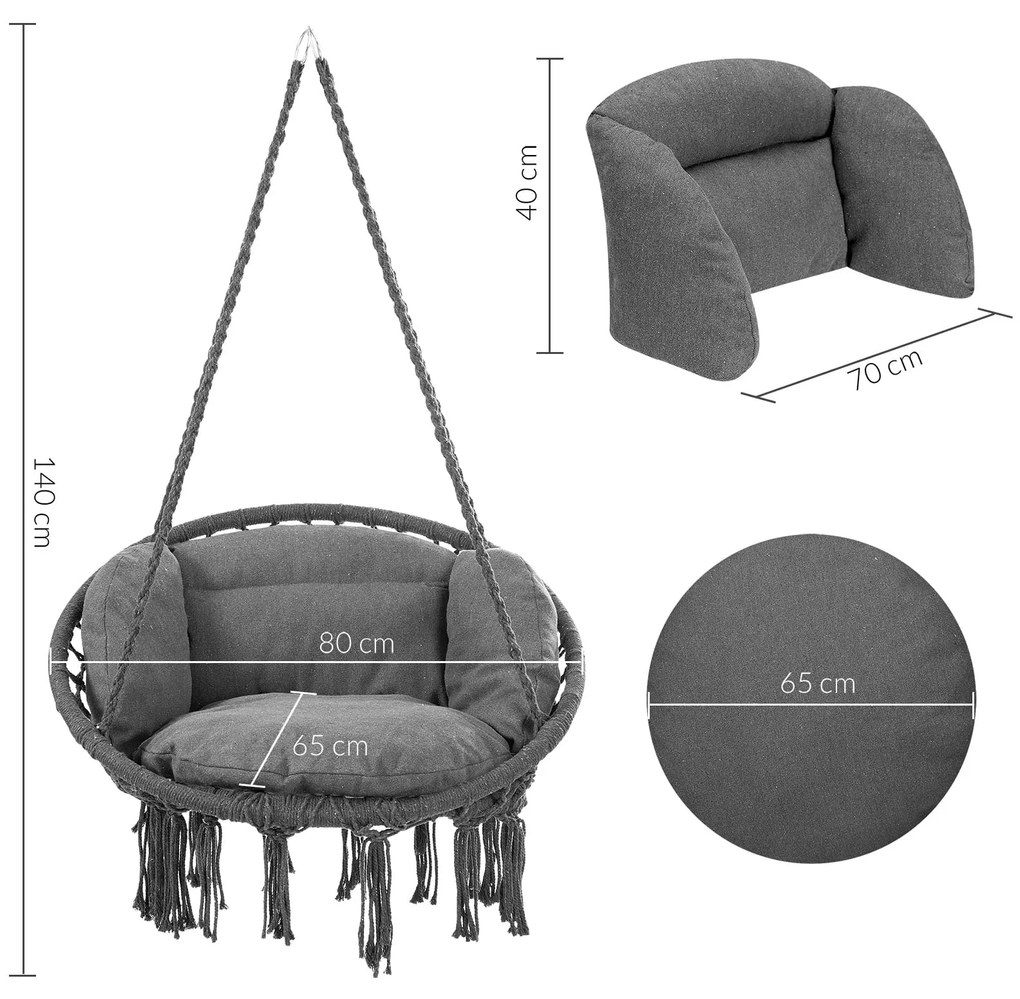 BOHO függőszék párnával, Ø61cm, antracit Jurhan