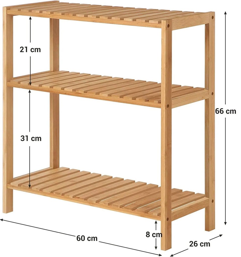 Bambusz fürdőszoba polc, tároló polc 60 x 26 x 66 cm, natúr