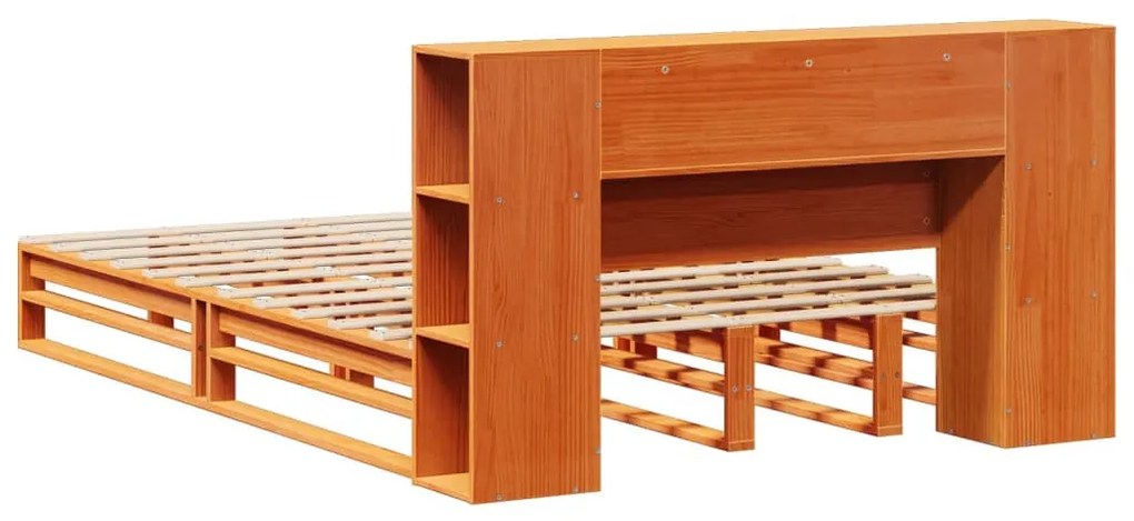 viaszbarna tömör fa könyvespolcos ágy matrac nélkül 140 x 190cm