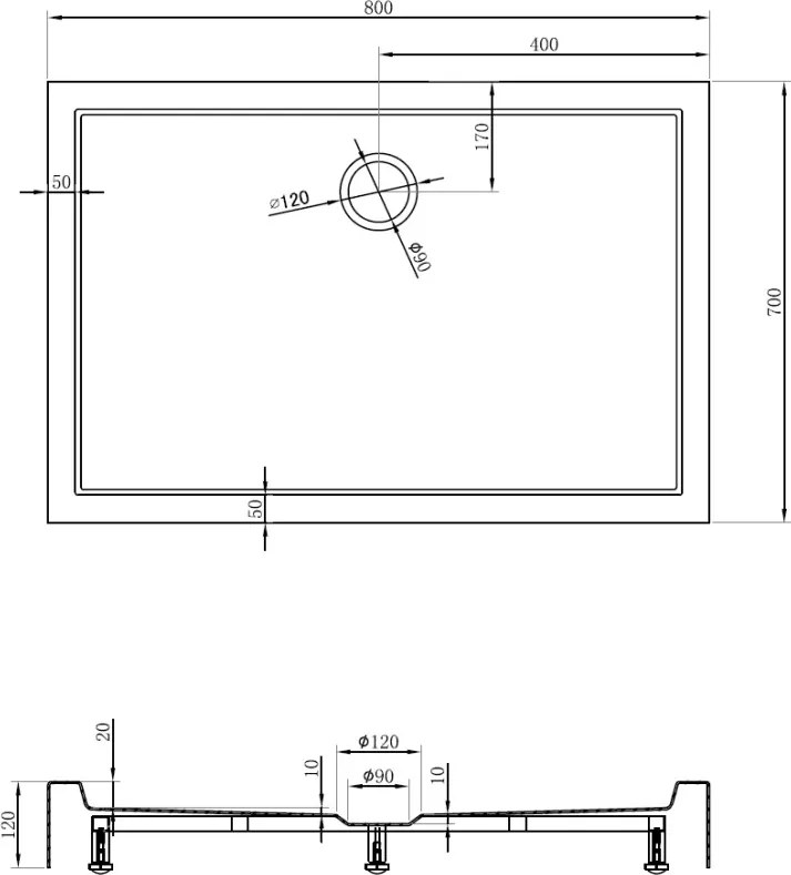 Mexen Flow+ téglalap alakú zuhanytálca 80 x 70 cm, fényes fehér - 46R107080H