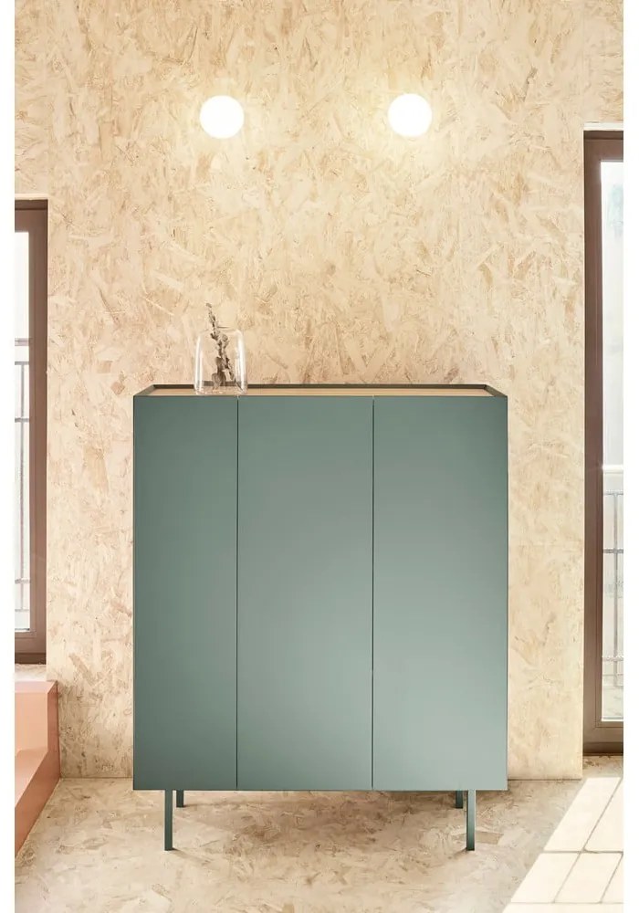Zöld magas komód tölgyfa dekorral 95x120 cm Arista – Teulat