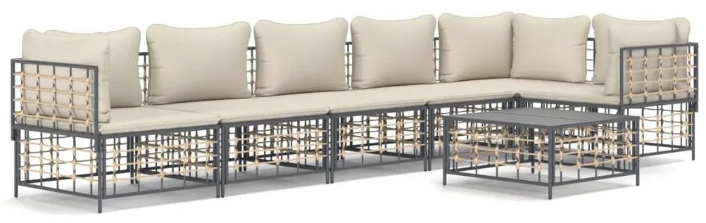 7 részes antracitszürke polyrattan kerti ülőgarnitúra párnákkal