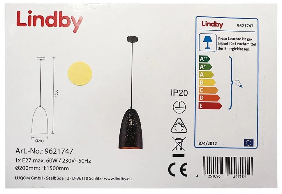 Lindby - Csillár zsinóron TOLA 1xE27/60W/230V