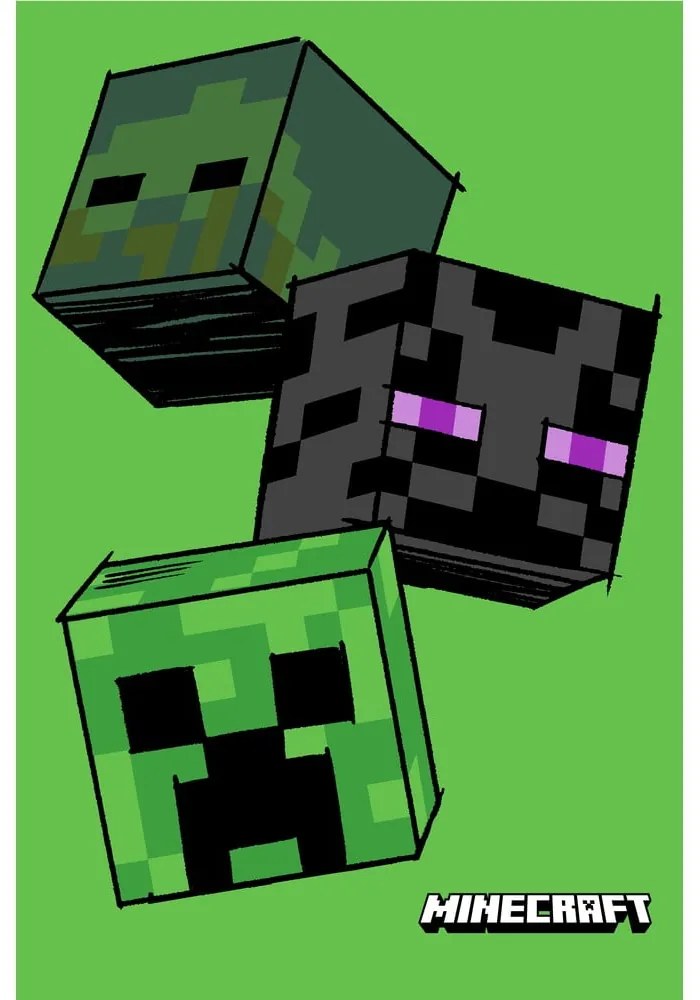 Zöld fleece gyerek takaró 100x150 cm Minecraft "The Mobs" – Jerry Fabrics