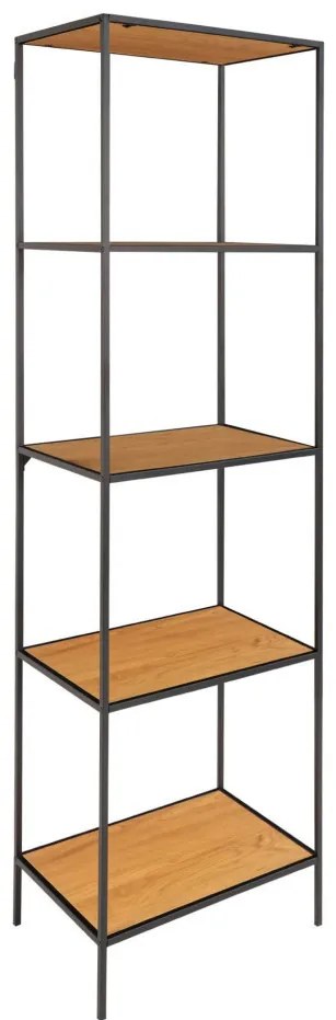 Vita polc, 5 polcos, tölgy hatású, fekete keret 51x36x170 cm
