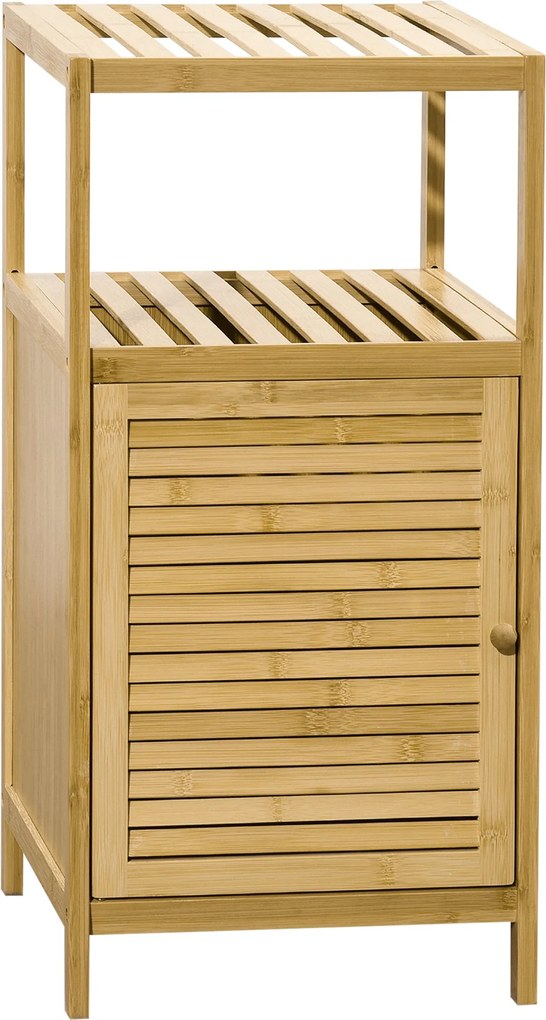 kleankin Fürdőszobai Szekrény Nyitott Rekesszel, Oldalszekrény Antitippcsatornával, Tárolószekrény Fürdőszobába, Bambusz, Természetes, 33 x 35,5 x 67