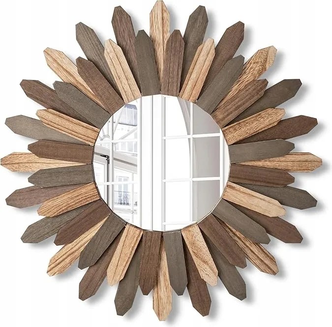 Fali tükör Fa Kerek Boho Rusztikus Loft Retro 53cm