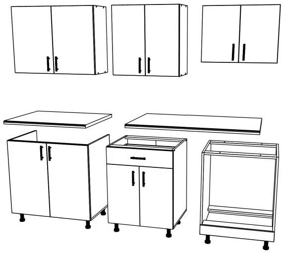 Benita konyhabútor szett V14, 200 cm - Antracit-Fehér