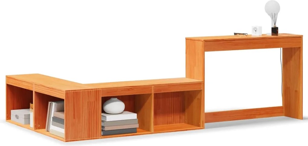 vidaXL viaszbarna tömör fenyőfa éjjeliszekrény asztallal 222x122x75 cm