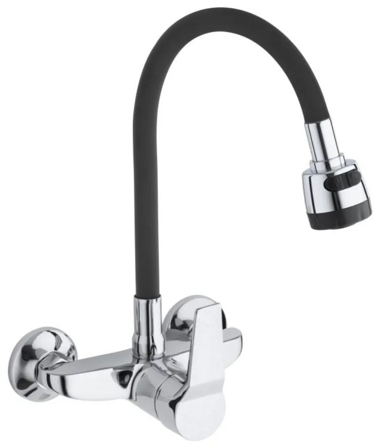 Yoka flexibilis fali mosogató / mosdó csaptelep zuhanyfejjel - fekete / króm