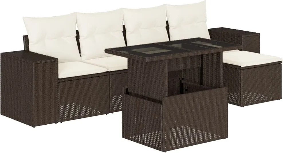 vidaXL 6 részes barna polyrattan kerti ülőgarnitúra párnával