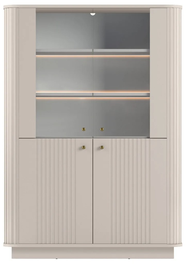 Vesper négyajtós vitrines szekrény 103 cm lábazaton - kasmír / arany fogantyúk