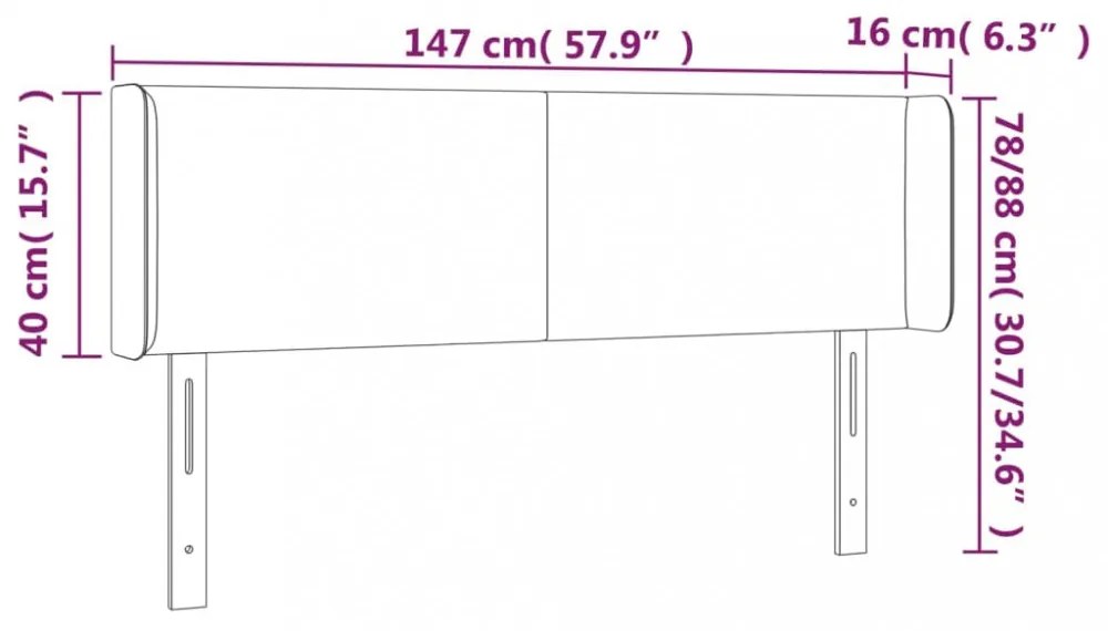világosszürke szövet LED-es fejtámla 147 x 16 x 78/88 cm