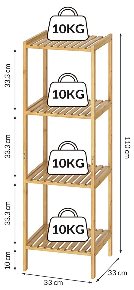 Casaria® Bambusz polc - 110x33x33 cm