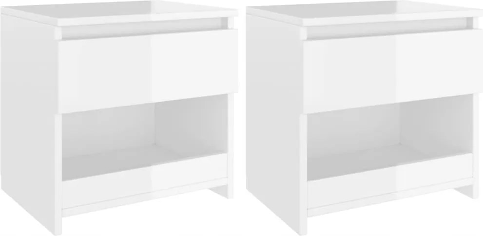 2 db-os éjjeliszekrény szett fehér magasfényű modern stílus hálószobába