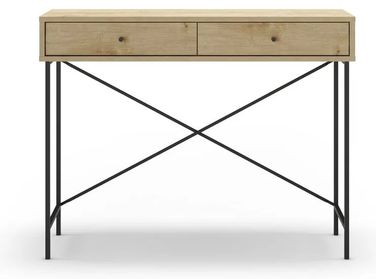 Natúr színű konzolasztal tölgyfa dekoros asztallappal 35x110 cm Titan – Marckeric
