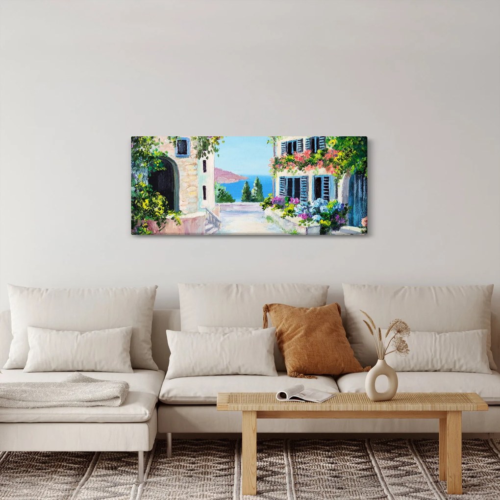 Kép - görög utca, olajfestmény (120x50 cm)