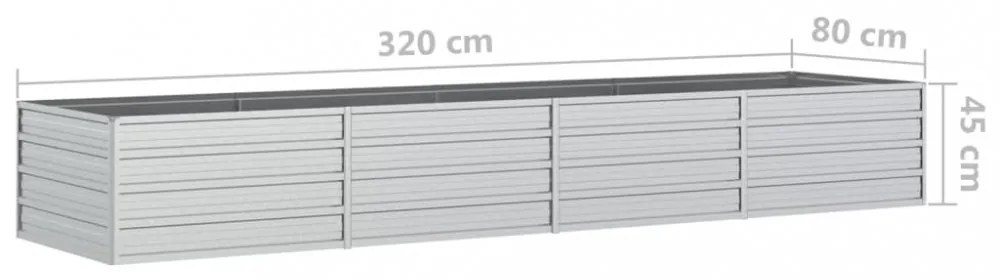 ezüstszínű horganyzott acél kerti magaságyás 320 x 80 x 45 cm