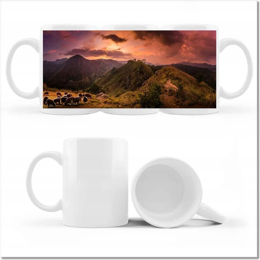 Nyomott mintás bögre Tájkép bárányhegyekkel