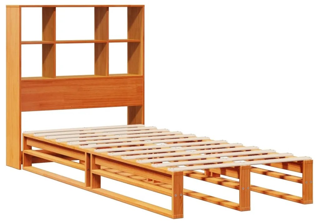 viaszbarna tömör fa könyvespolcos ágy matrac nélkül 100 x 200cm