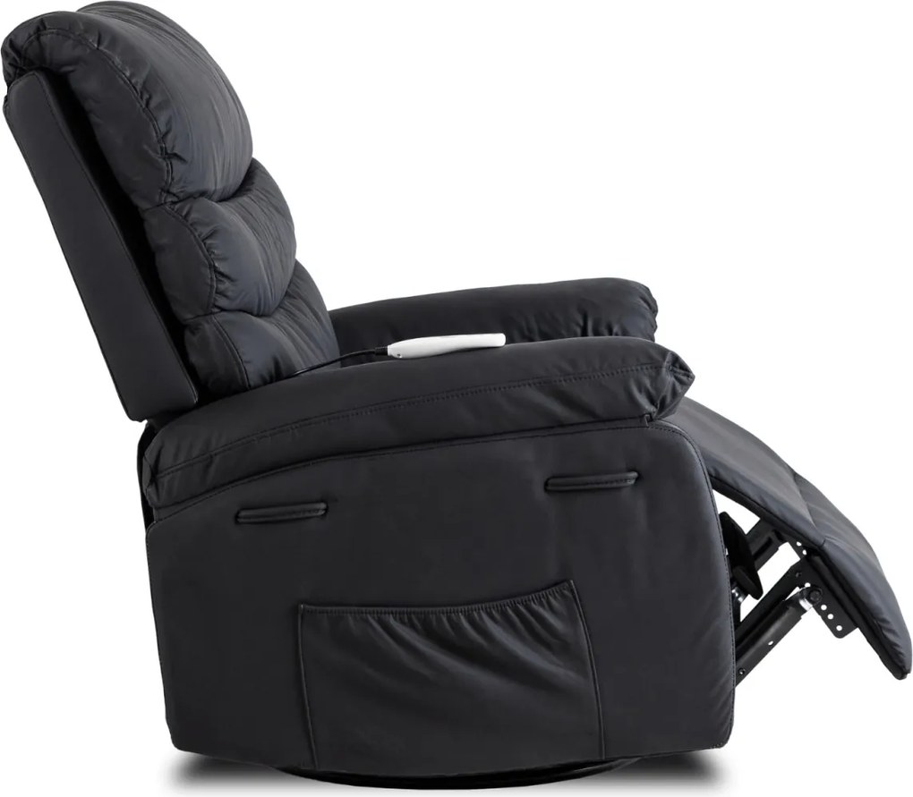 Masszírozós, hintafunkciós dönthető fotel fekete színben, műbőr kárpittal BRUCE