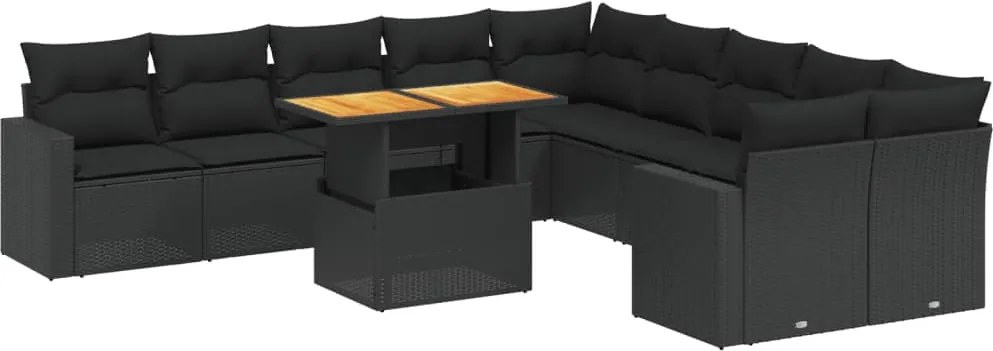 vidaXL 11 részes fekete polyrattan kerti ülőgarnitúra párnákkal