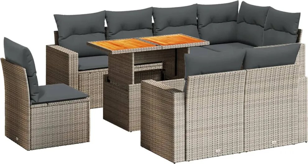 vidaXL 9 részes szürke polyrattan kerti ülőgarnitúra párnákkal