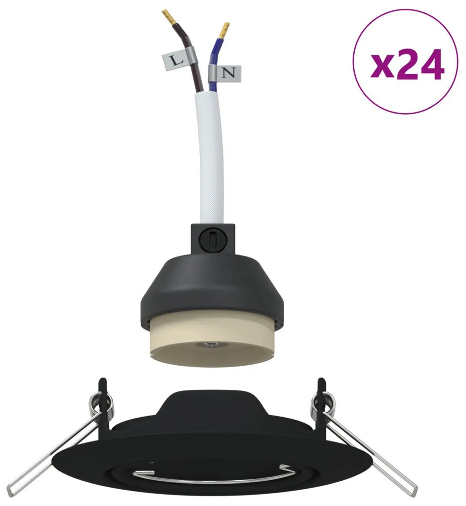 Beépített Spotlámpák 24 db Kerek GU10 Fekete Ø90 mm Acél