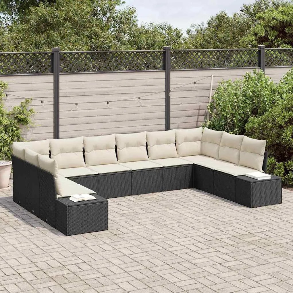 Kerti Kanapé Szett 10 pcs Fekete és krémszínű 344 x 209 x 85 cm
