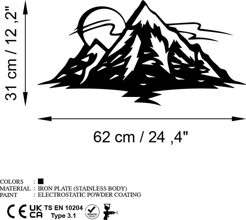 Mountain fém fali dekoráció, 62×31 cm