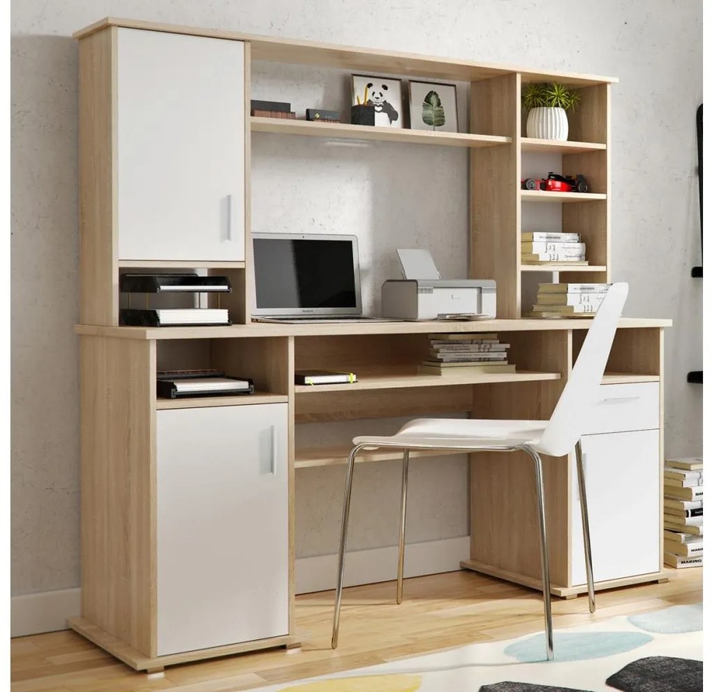 ELIAN íróasztal polccal, sonoma tölgy/fehér